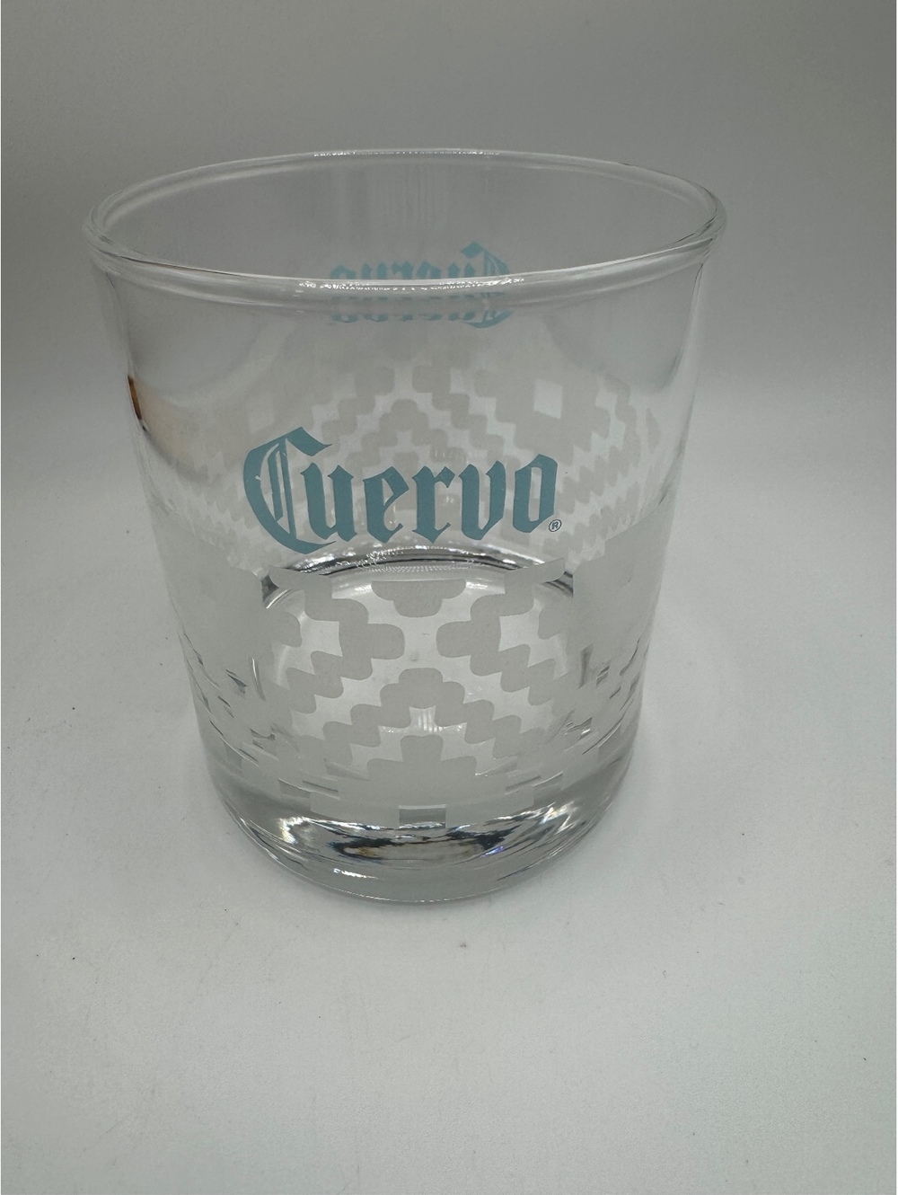 Vintage Jose Cuervo Tequila Rocks Glass Turquoise Frosted Geometric Tumbler